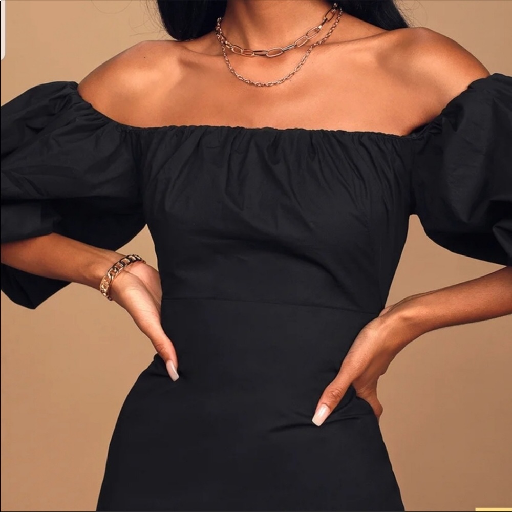 Black Off Shoulder Puff Sleeve Midi Dress